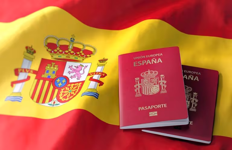 Spanish passports on the flag of Spain